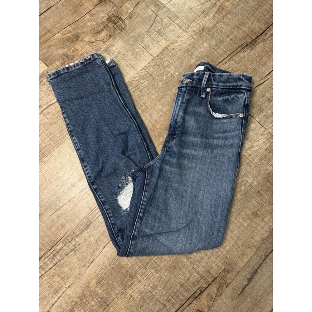Good American High Rise Distressed Straight Leg Jeans Blue Size 2 26 Distressed
